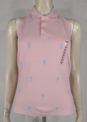 NWT Ralph Lauren Blue Label pink blue pony embroidered Halter Neck polo Large - Image 1 of 4