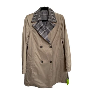Sam Edelman Reversible Trench Coat SZ Medium Beige Solid Plaid NWT $150 - Picture 1 of 8