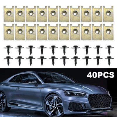 Juego de 40x pernos hexagonales de metal negro con arandela y clips de sujeción de tuerca en U de velocidad para BMW Foto 1 de 4