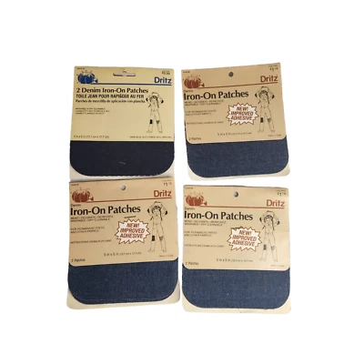 Lot of 4 Vintage Packages of 2 5x5 Dritz Denim Iron On Patches 55240 - Image 1 of 4