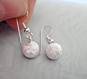 Orecchini Filo Francese Argento Sterling 9 mm Palla Rotonda Scintilla Pendente Palla Discoteca - Foto 1 di 4