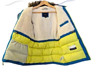 Lands’ End Down Coat Hooded Fleece Expedition Lined Blue Galaxy Youth Sz M 10-12 - Picture 1 of 8
