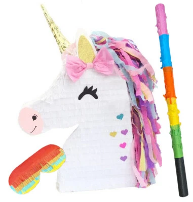 Großes 50 cm Regenbogen Einhorn Pinata Kinder Geburtstag Party Spiel mit Bash Stick - Bild 1 von 4