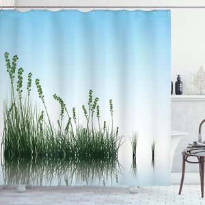Landscape Shower Curtain Scenery Lake Bushes Print for Bathroom - Picture 1 of 8