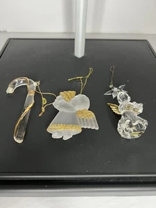 VTG Lot of 3 Glass & Plastic Ornaments Clear, Opaque and Gold Angels Candy Cane - Picture 1 of 8
