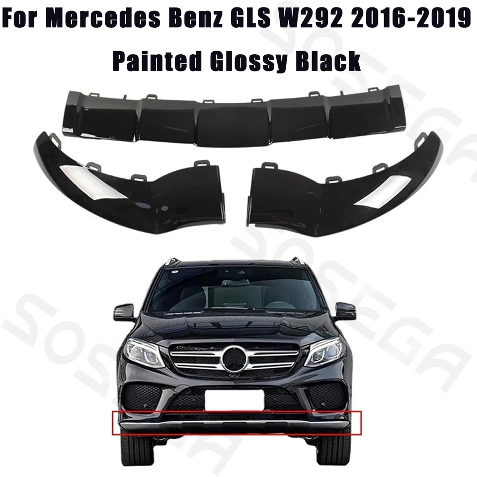 适用于梅赛德斯奔驰 W292 GLE350 GLS550 2016 - 19 前保险杠唇套光泽黑色 — 第 1/2 张图片