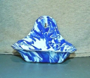 BLUE Swirl SPLATTER WARE WALL MOUNT SOAP DISH HOLDER Enamel Metal B - Picture 1 of 7