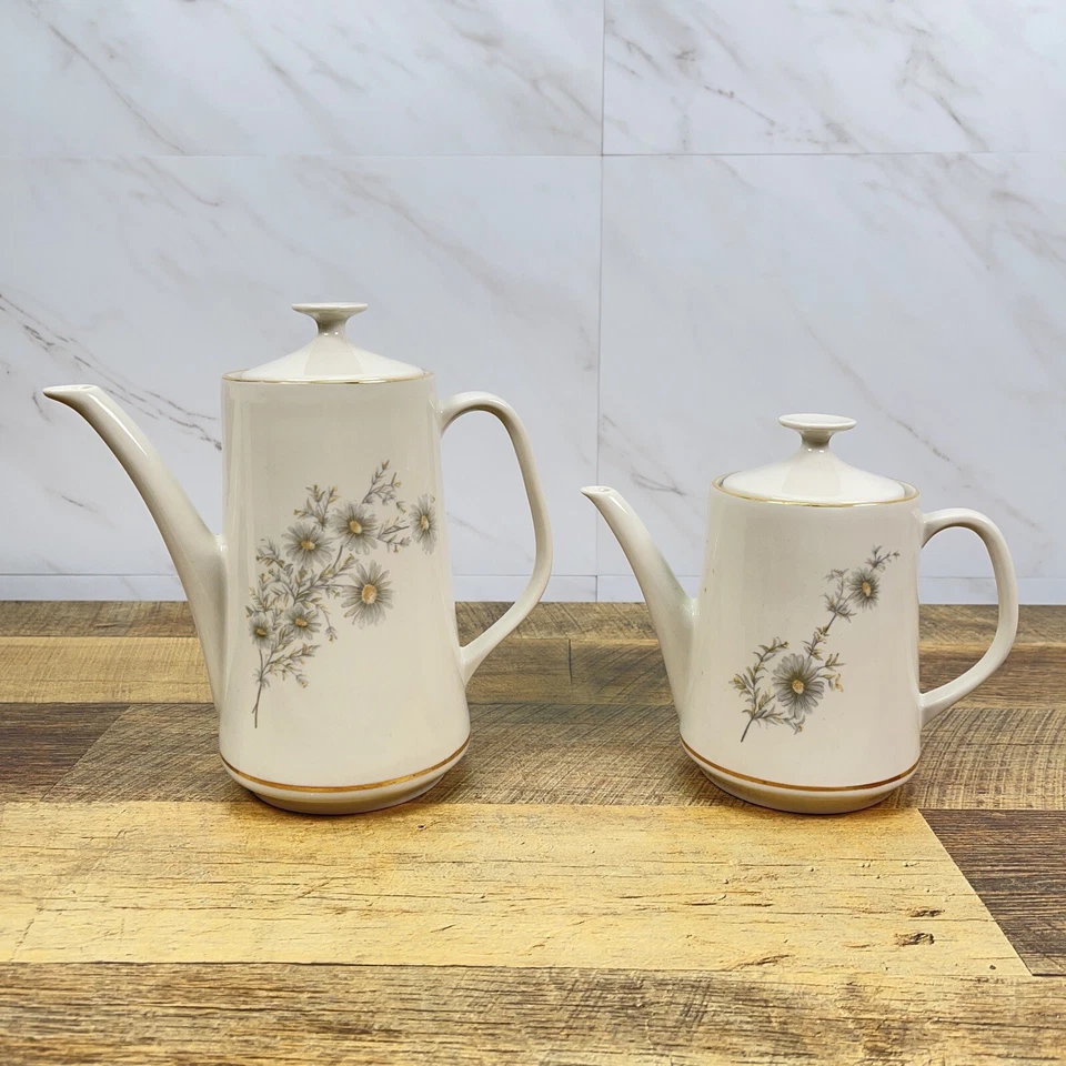 Juego De Colección De 2 Teteras Royal Corona Columbia Blanco Con Borde Dorado 1983 Foto 1 de 4