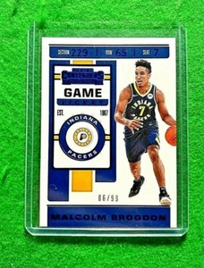 MALCOLM BROGDON GAME TICKET CARD SP#/99 JERSEY #7 PACERS 2019-20 CONTENDERS