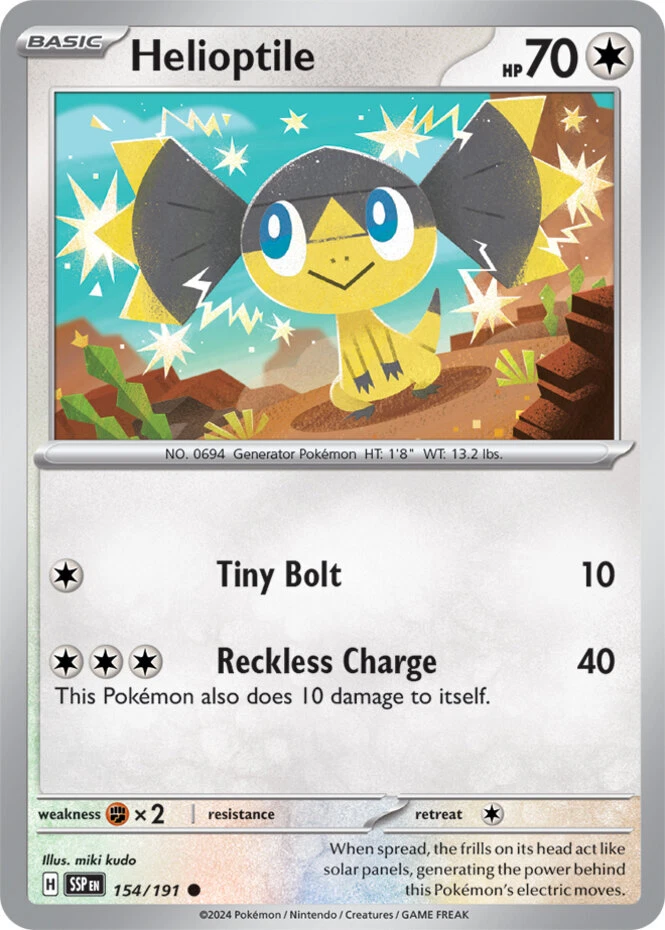 x4 Helioptile - 154/191 - Common Pokemon SV08 Surging Sparks M/NM - Image 1 of 1