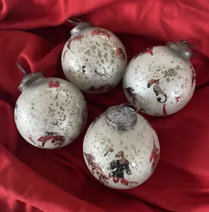 Quattro palline di Natale in vetro d’epoca Argento - Foto 1 di 3