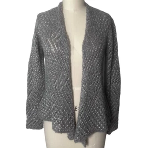 Cardigan drappeggiato Eileen Fisher grigio misto lana maglia aperta anteriore aperta taglia small - Foto 1 di 6