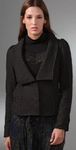 Free People Tweed Blazer Jacket Size 2 Puff Sleeve Lined Gray Tweed Herringbone - Picture 1 of 8