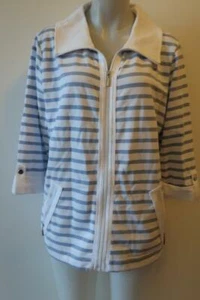WOMENS KAREN SCOTT SPORT BLUE/WHITE STRIPED COLLARED SWEAT SHIRT XL* - Picture 1 of 7