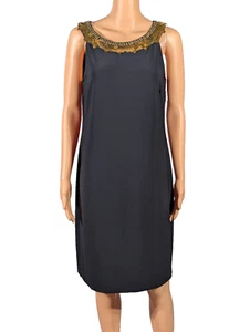 Ralph Lauren Little Black Dress LBD Sheath Dress Size 10 Gold Sequin Collar - Picture 1 of 8