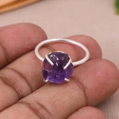Rough Gemstone Amethyst Ring With Sterling Silver Purple Gemstone Raw Crystal - Image 1 of 4