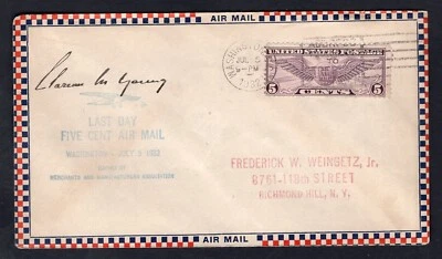USA 1932 Last Day 5c Airmail Cover. Roessler Design - Image 1 of 2