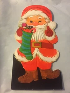 Vtg Hallmark early 1970's Christmas Card Collectible Santa Claus Red W Stocking - Picture 1 of 3