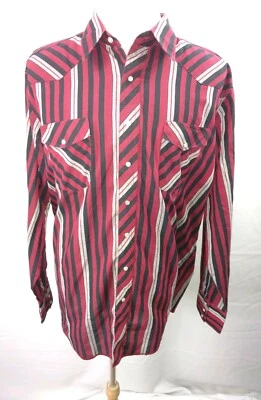 Винтажная мужская рубашка вестерн Frontier 2XT красная черная в полоску с длинным рукавом с жемчужной застежкой - Изображение 1 из 4