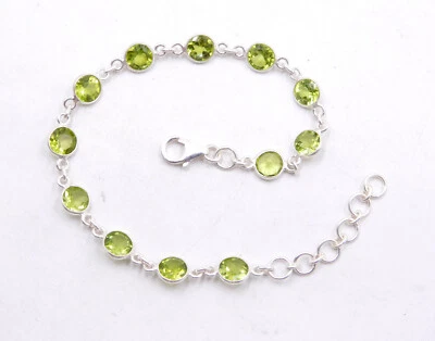 5.60 Gm 925 Sterling Silver Natural Peridot Cut Gemstone Bracelet Size 8.20" - Image 1 of 2