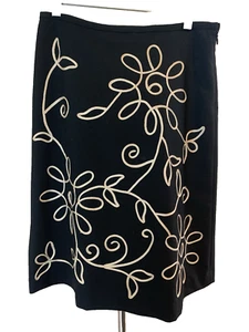 Ann Taylor LOFT Skirt Womens Size 4P Petite Black Tan Swirls Lined Wool Blend - Picture 1 of 11