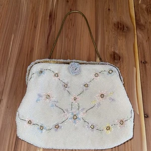 Bolso Cartera De Colección Michel Swiss Blanco Floral Bordado con Cuentas Francia Boda Novia - Imagen 1 de 12
