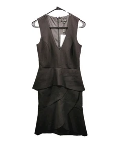 Abito nuovo con etichette Bardot orlo a tulipano taglia XS 4 nero con volant scollo a V senza maniche prezzo consigliato dal produttore $129 - Foto 1 di 6