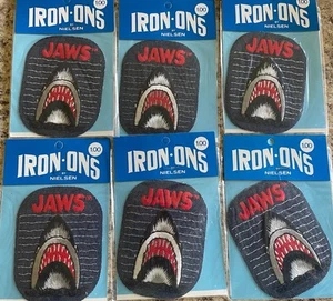 Lot of 6 JAWS Shark Embroidered Denim Iron-On Patches True Vintage Made In USA - Picture 1 of 6