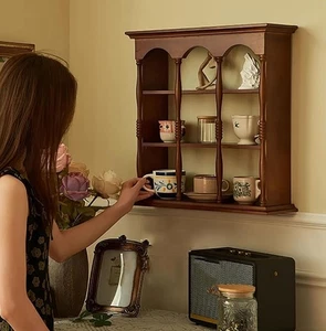 Espositore da parete in legno massello 3 livelli 9 finestre mensola tazza da tè curio mensola da parete alta 20" - Foto 1 di 9