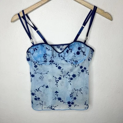 Y2K синий выгорания бархата цветочный Fairycore Майка причудливый чистый Fairy Cami - Изображение 1 из 4