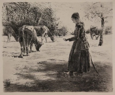 Max Liebermann (1847-1935) Auf der Weide (Bei Delden in Holland). 1891 Radierung - Bild 1 von 2