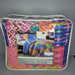 Misha Cotton Reversible Patchwork Boho Quilt 3 Piece Set- Brand New - Picture 1 of 4