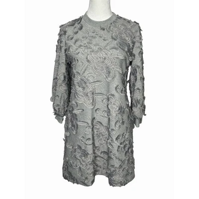 Pearl by Lela Rose Dress Small Gray 3D Floral Appliqué Textured Knit Tunic Shift - Image 1 of 4