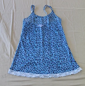 Camisón Babydoll Victorias Secret Intimates Mediano Azul Estampado Leopardo - Imagen 1 de 9