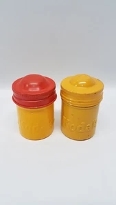 Lot of 2  KODAK Red Lid/Yellow Base & Yellow Embossed Metal Film Roll Containers - Picture 1 of 5