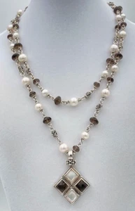 Rare Michael Dawkins Sterling Smoky Quartz Pearl Necklace & Enhancer Set 67 Grms - Picture 1 of 8