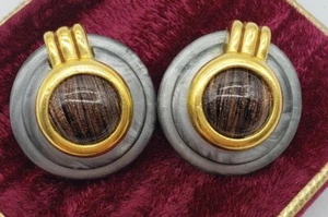 Vintage Statement 1980s Diva Earrings Lucite Goldtone And Copper Clip - Picture 1 of 8