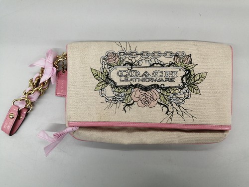 Borsa a mano Coach Tattoo Pochette Lurex Glitter Tessuto Rosa Pelle Limitata