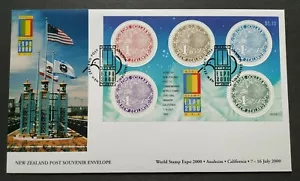 2000 New Zealand World Stamp Expo USA (Round Kiwi) Miniature Sheet MS on FDC - Picture 1 of 2