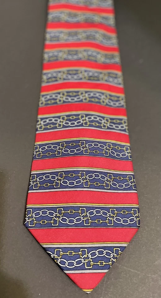 Винтажный дизайнерский шелковый галстук Paolo Gucci красный синий абстрактная цепочка звено геометрический шелк - Изображение 1 из 4
