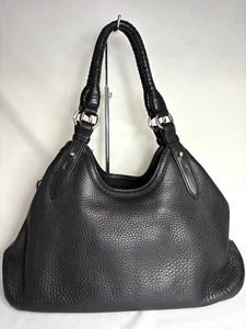 Cole Haan Braided Handle Triangle Tote Handbag Black Leather - Picture 1 of 14