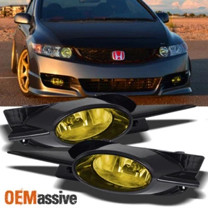 Fits 09-11 Civic 2Dr Coupe JDM Yellow Bumper Driving Fog Lights w/Bulbs + Switch - Picture 1 of 9