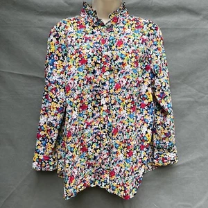 Talbots Ruffled Collar Shirt Blouse Button Front Multicolored Ditsy Floral - Picture 1 of 7