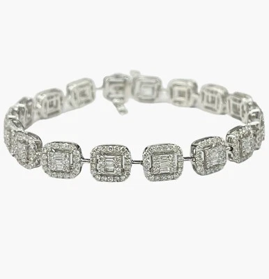 Brazalete Baguettes y Brillantes Redondos Línea Racimo Diamantes Oro Blanco 18kt Foto 1 de 3