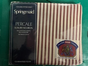Vintage Springmaid Percale Luxury No Iron 1 Double Fitted Sheet Striped Burgundy - Picture 1 of 8