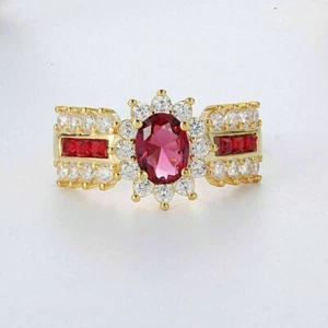 3 Ct Oval Cut Simulated Pink Ruby Women's Wedding Ring In 14k Yellow Gold Plated - Picture 1 of 5