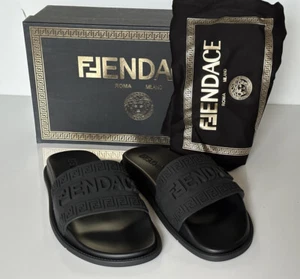 NIB $520 Fendace Fendi&Versace Rubber Slide Sandals Black 12 US/11 UK IT 7X1551 - Picture 1 of 15