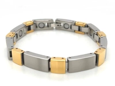 MAGNET ARMBAND AUS EDELSTAHL GELBVERGOLDET + SILBERFARBEN  SCHMUCKJAGD - Bild 1 von 3