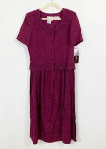 NEW Karin Stevens Maxi Tea Dress Short Sleeve Size 12 Deadstock Floral Wine - Picture 1 of 9