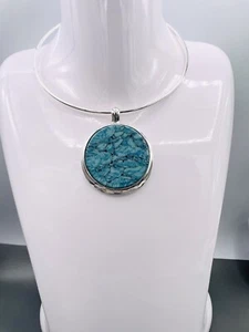 Robert Lee Morris - Silver Tone Turquoise Pendant Collar Necklace - Picture 1 of 6